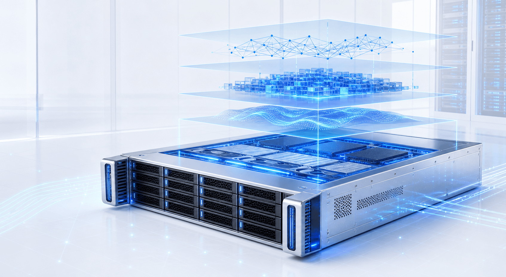 Spark AI Appliance with illuminated knowledge layers and data flow